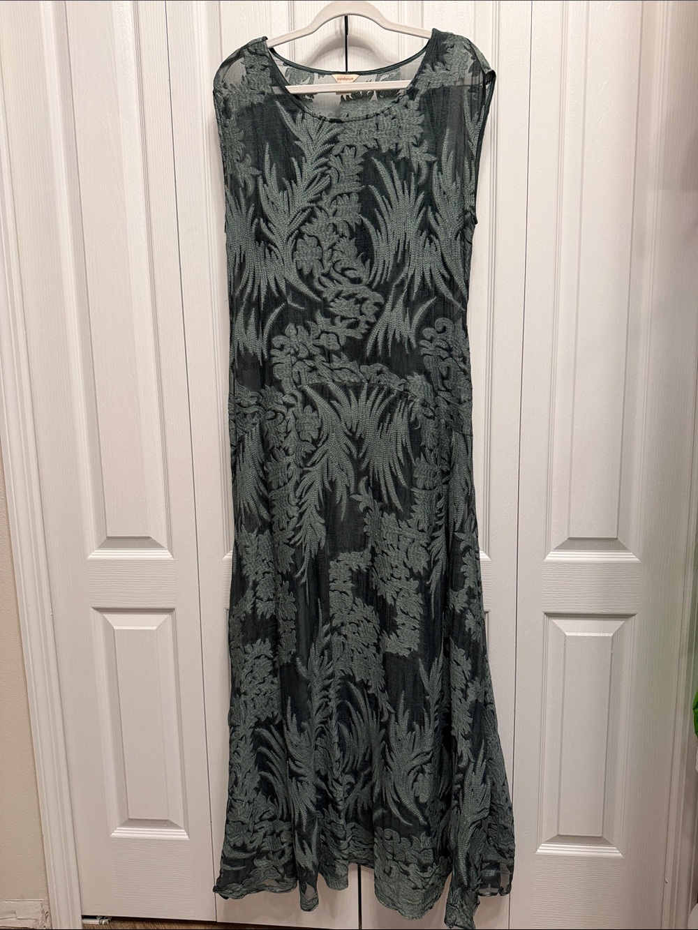 Sundance Green Botanical-Textured Silk Maxi Dress + Full Length Slip
